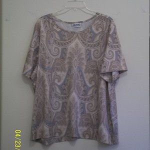 Blair 3X Tan/Blue Paisley Short Sleeve top